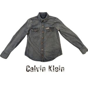 Calvin Klein Distressed Denim Shirt With Snaps